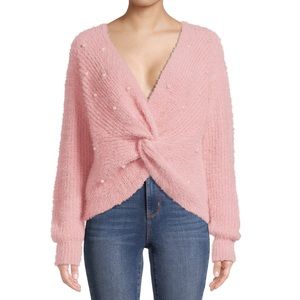 Twist Faux Pearl Sweater